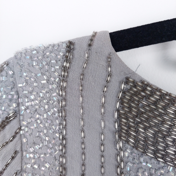 Topshop Silver Grey Beaded Top Size 8 - Picture 12 of 16